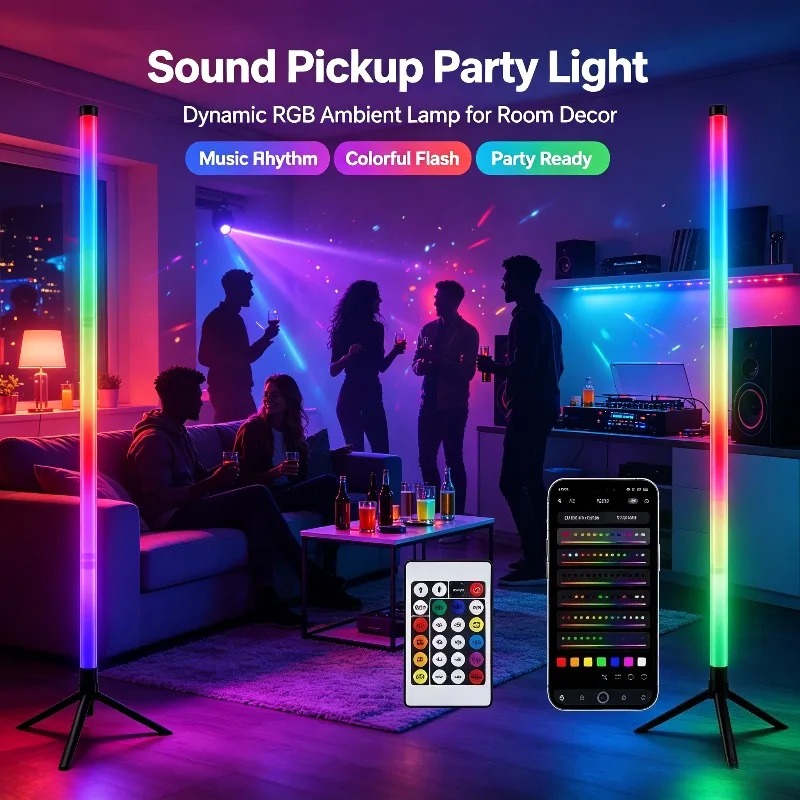 Led Gaming Light Strip - 2PCS 120CM RGB Floor Lamp, Sound