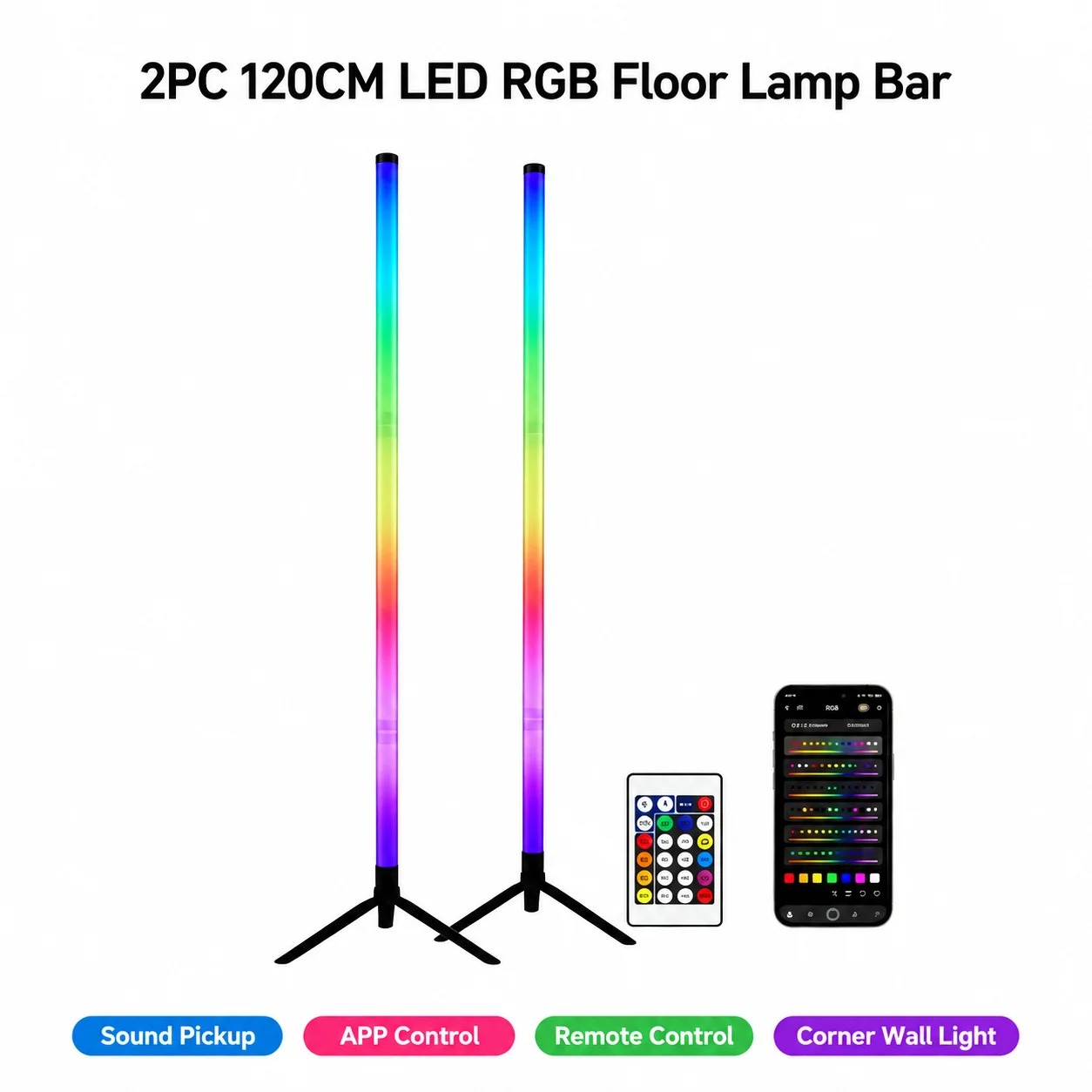 2PCS 120CM RGB Floor Lamp, Sou - đánh giá và giá Led Gaming Light Strip
