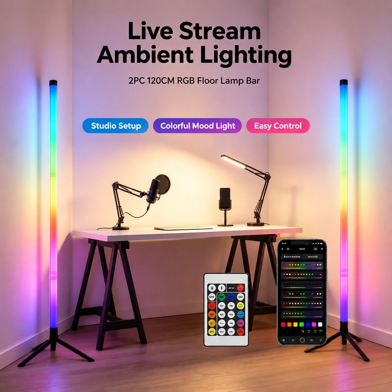 2PCS 120CM RGB Floor Lamp, Sou - đánh giá và giá Led Gaming Light Strip