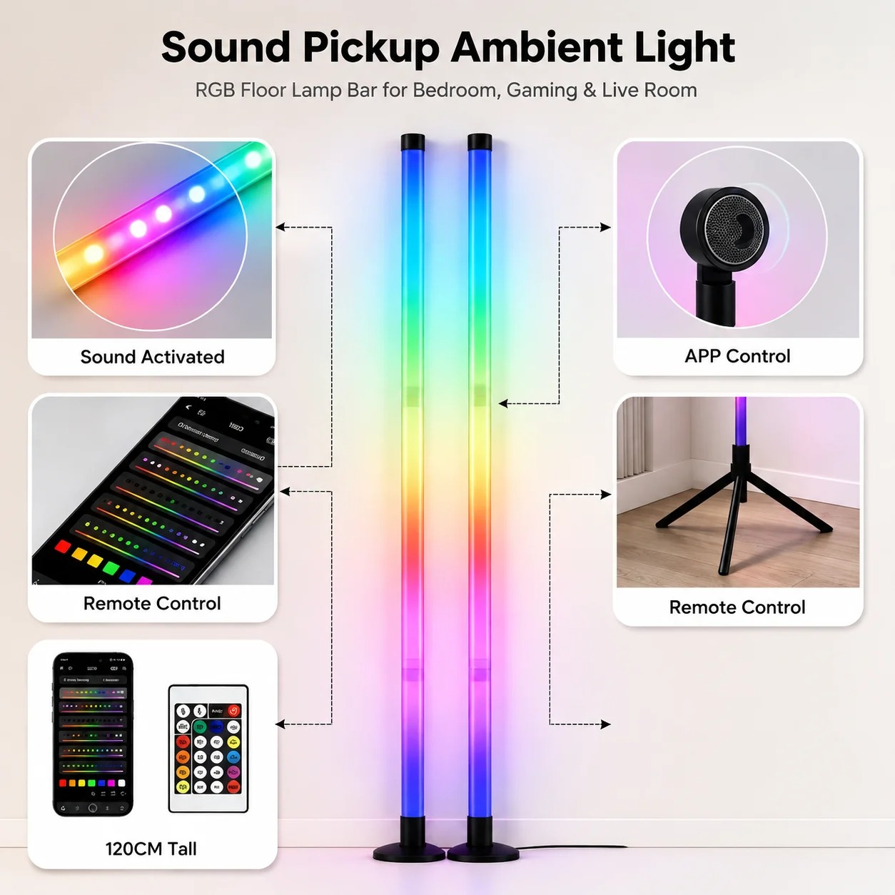 2PCS 120CM RGB Floor Lamp, Sou - đánh giá và giá Led Gaming Light Strip